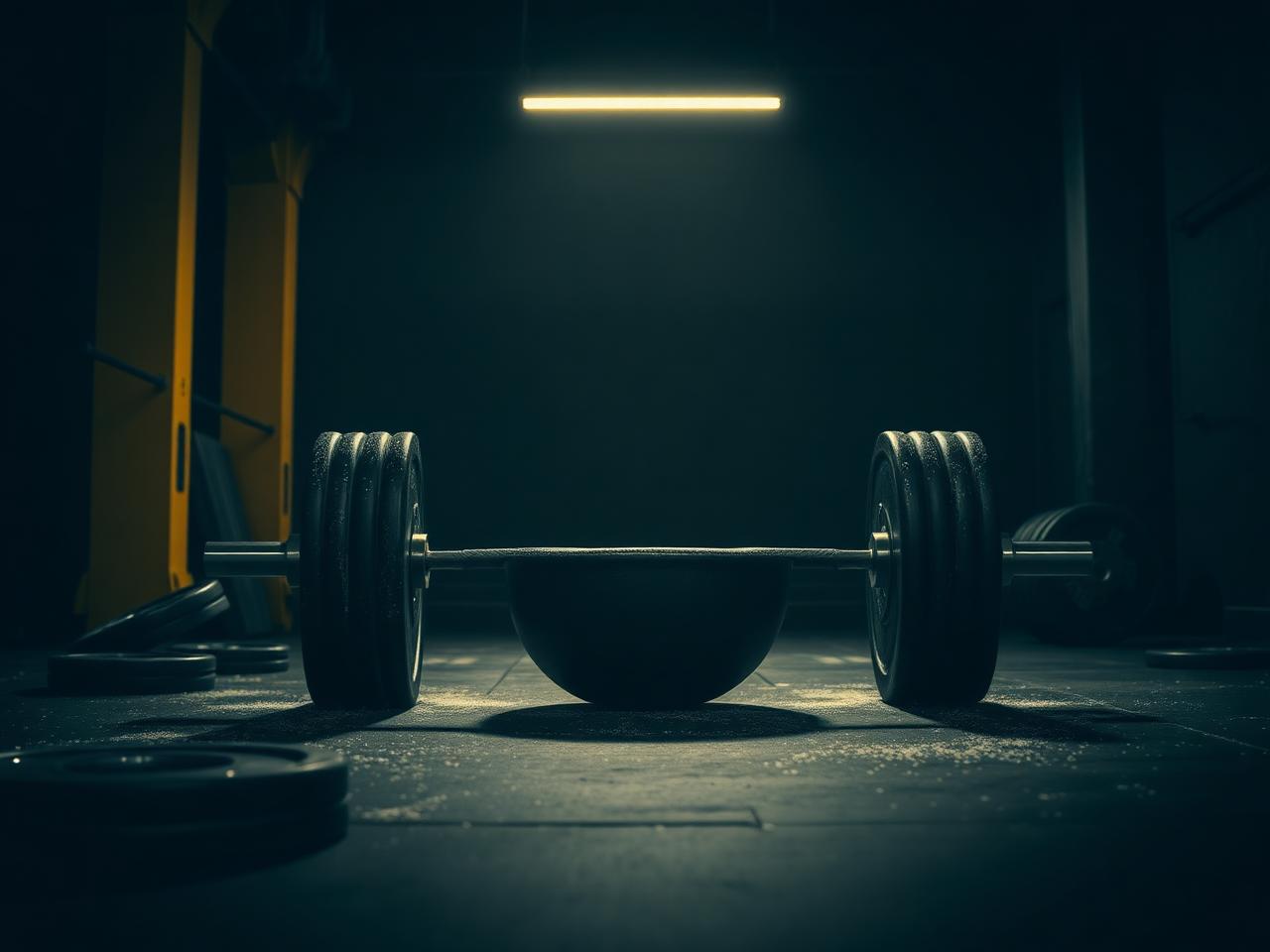 Loaded barbell on the gym floor